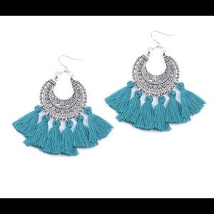 Teal and Silver Tassel Earrings 💫 BNWT✨